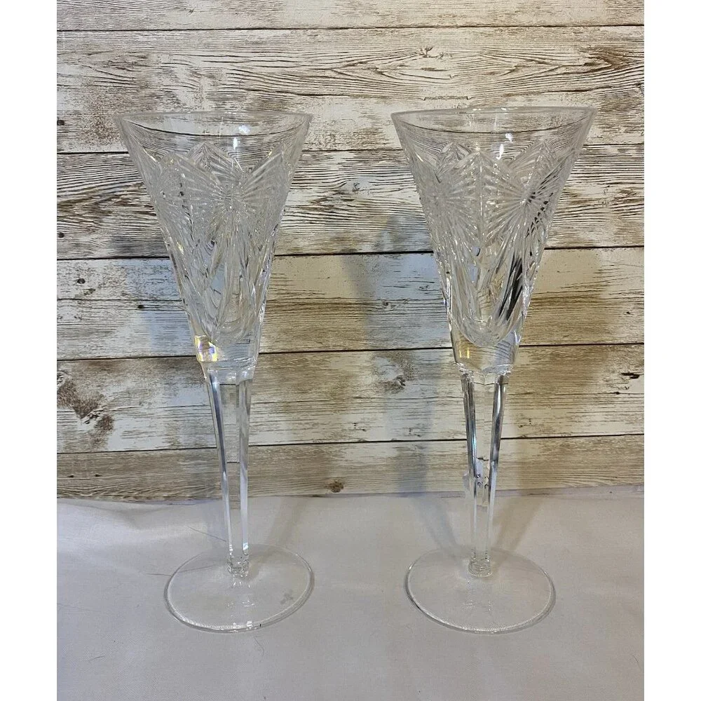 Pair Waterford Crystal Millennium HAPPINESS Toasting Flutes Champagne Glasses - Picture 6 of 8